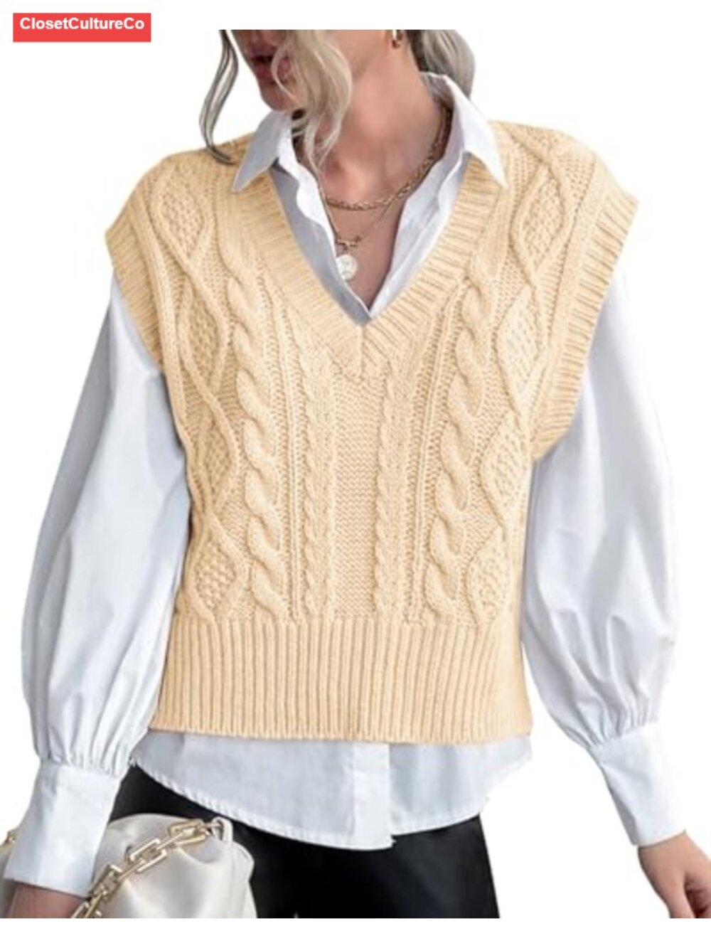 Sweater Vest for Women V Neck Sleeveless Knit Cotton Acrylic Preppy Ribbed